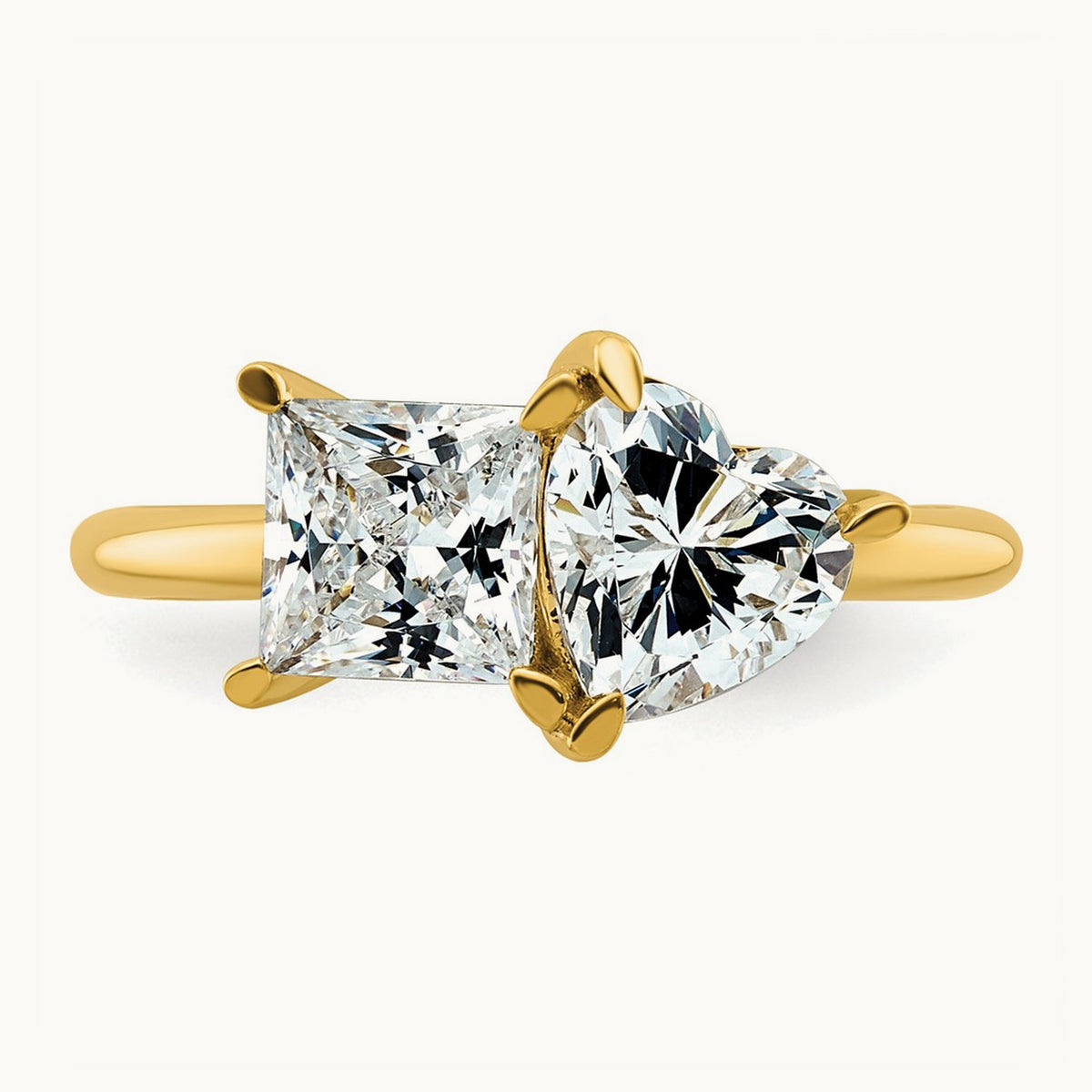 Princess & Heart 2 Stone Engagement Ring, 2.00 ct tw Lab-Grown Diamond — 14K Yellow Gold