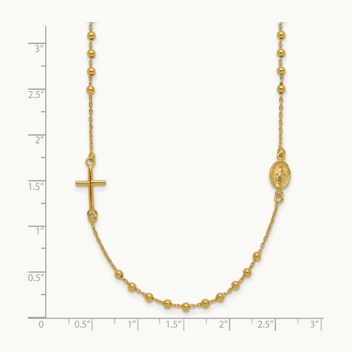 Polished Cross Rosary 16 inch Necklace, 14K