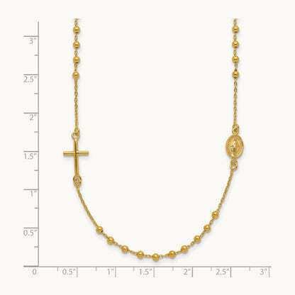 Polished Cross Rosary 16 inch Necklace, 14K