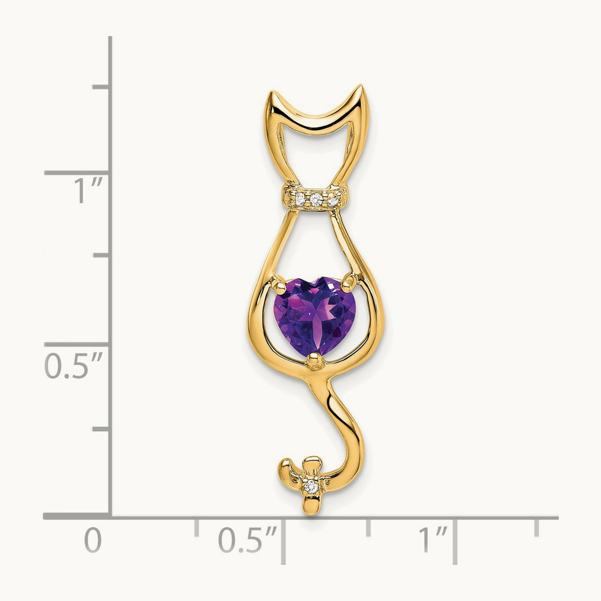 Amethyst and Diamond Cat Pendant — 14K Yellow Gold