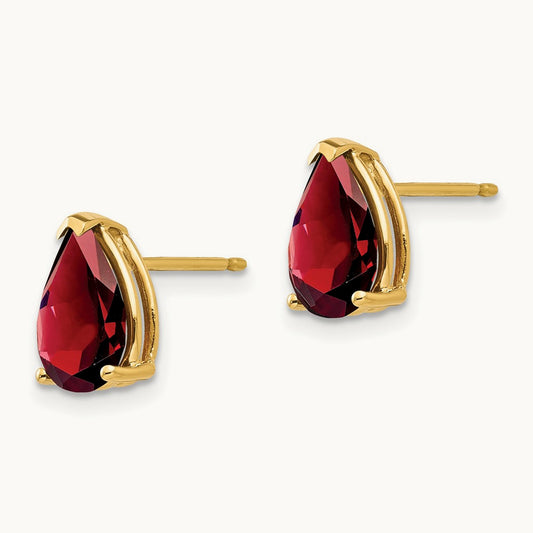 9x6mm Pear Garnet Earrings, 14K
