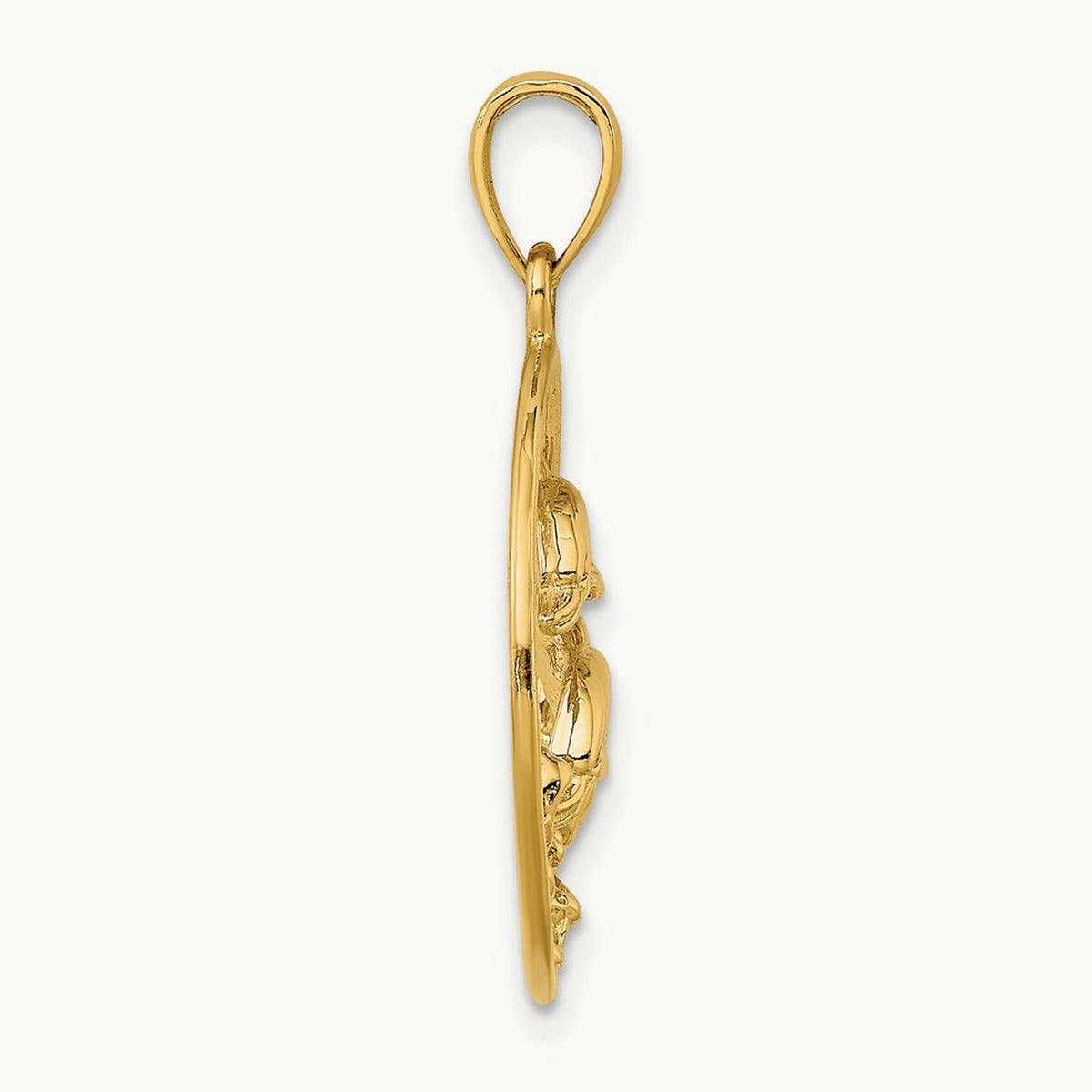 Double Dolphins In Circle Charm, 14K