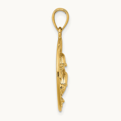 Double Dolphins In Circle Charm, 14K