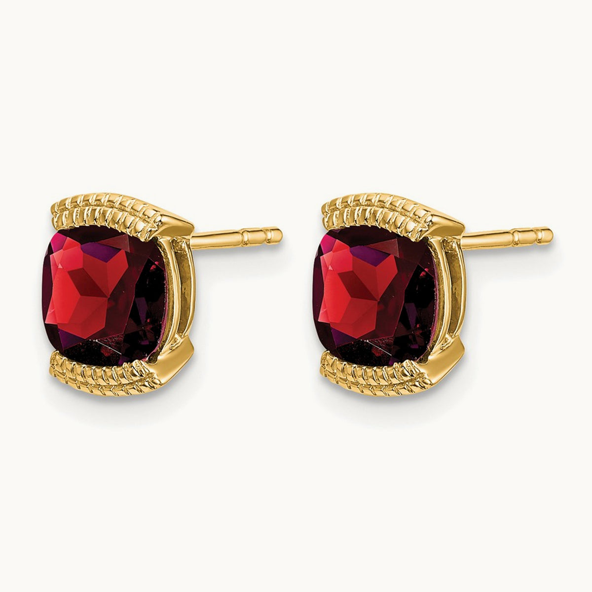 Garnet Post Earrings — 14K Yellow Gold