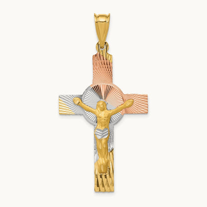 w/Rose and White Rhodium Iona Crucifix Cross Pendant, 14K