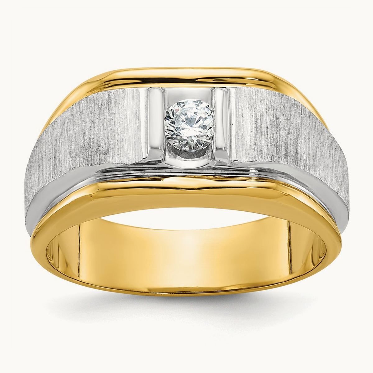 IBGoodman Men's Polished and Satin Diamond Complete Ring, 14K Two-tone