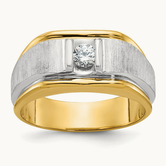 IBGoodman Men's Polished and Satin Diamond Complete Ring, 14K Two-tone