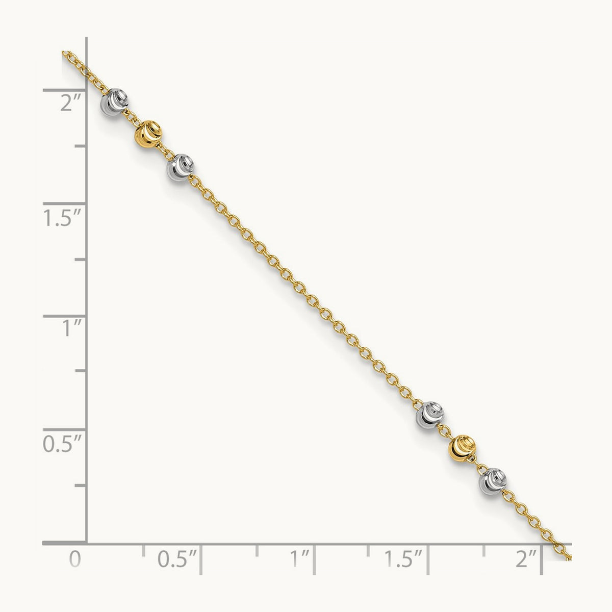 Polished Diamond-cut Beaded 9in Plus 1 in ext. Anklet, 14K Two-tone