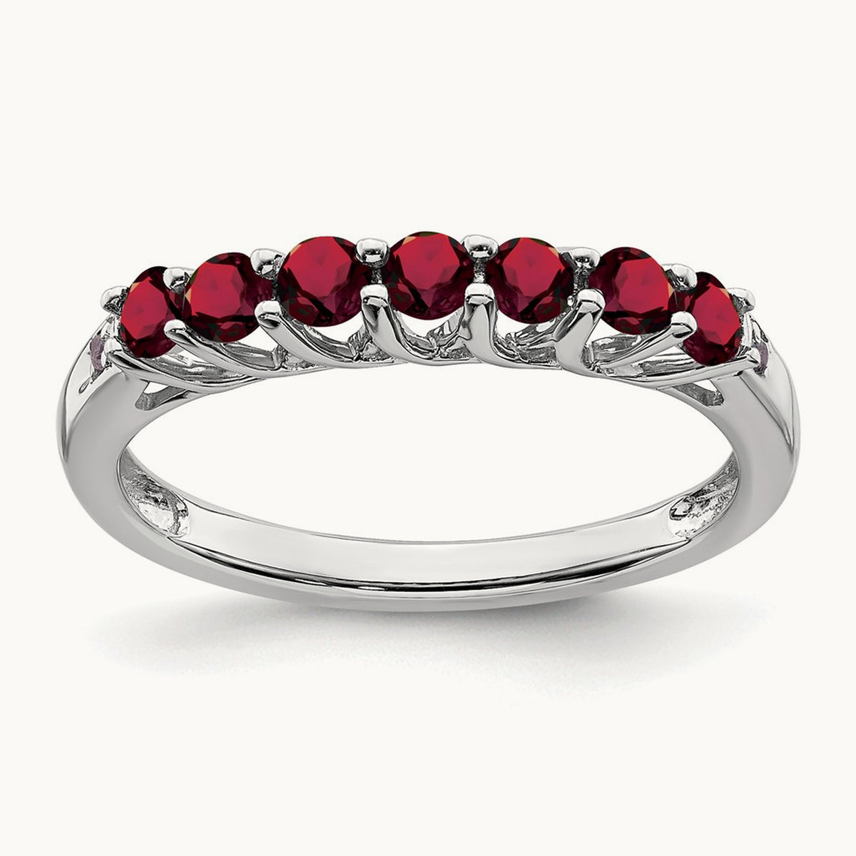 Created Ruby and Lab-Grown Diamond 7-stone Ring — 14K White Gold