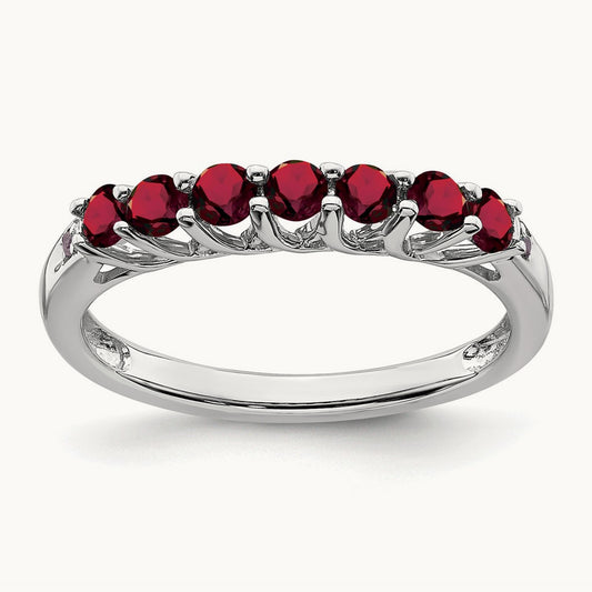 Created Ruby and Lab-Grown Diamond 7-stone Ring — 14K White Gold