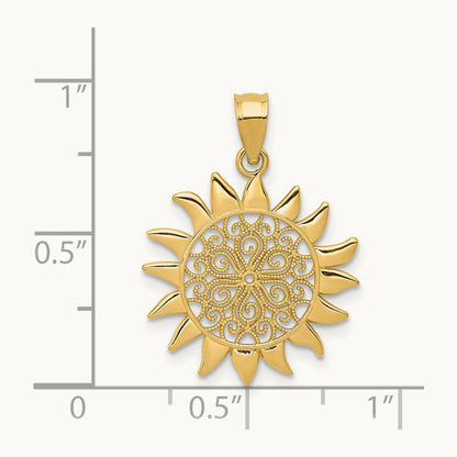 Polished Filigree Sun Pendant, 14K