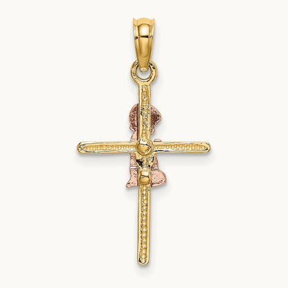 2-D Boy On Cross Charm, 14K Two-tone