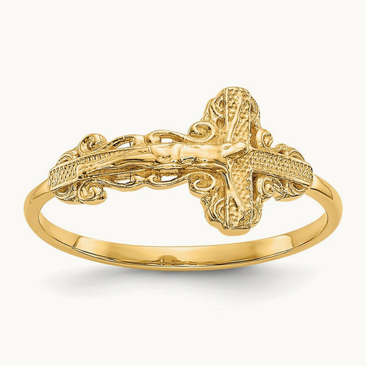 Diamond-Cut Crucifix Ring, 14K