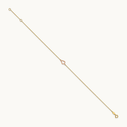 Textured and Polished Heart 9in Plus 1in ext. Anklet, 14K Two-tone
