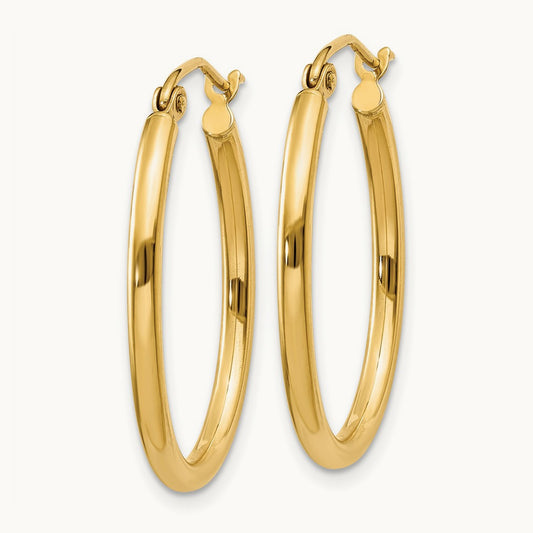 Oval Polished Hoop Earring, 14K
