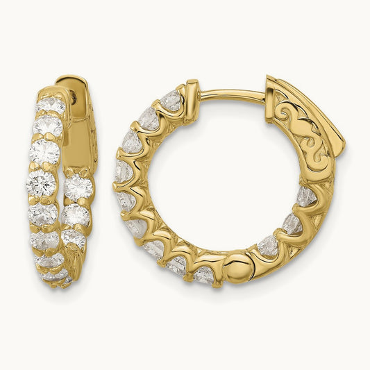 1.41ct. 24- In/Out Hoop w/ Safety Clasp Diamond Earrings, 2.5mm, 14K