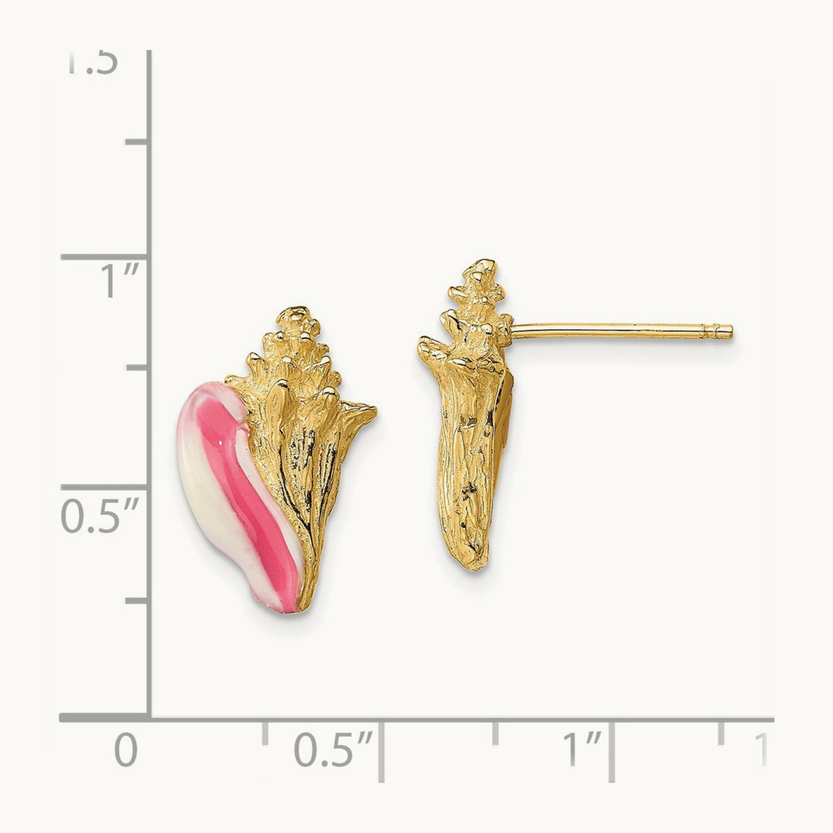 Conch Shell Post Earrings with Pink Enamel — 15.4mm