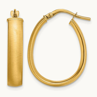 4.85x18. Satin and Polished Teardrop Hoop Earrings, 5mm, 14K