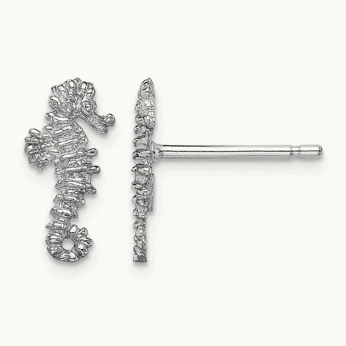 Mini Seahorse Post Earrings, 14K White Gold