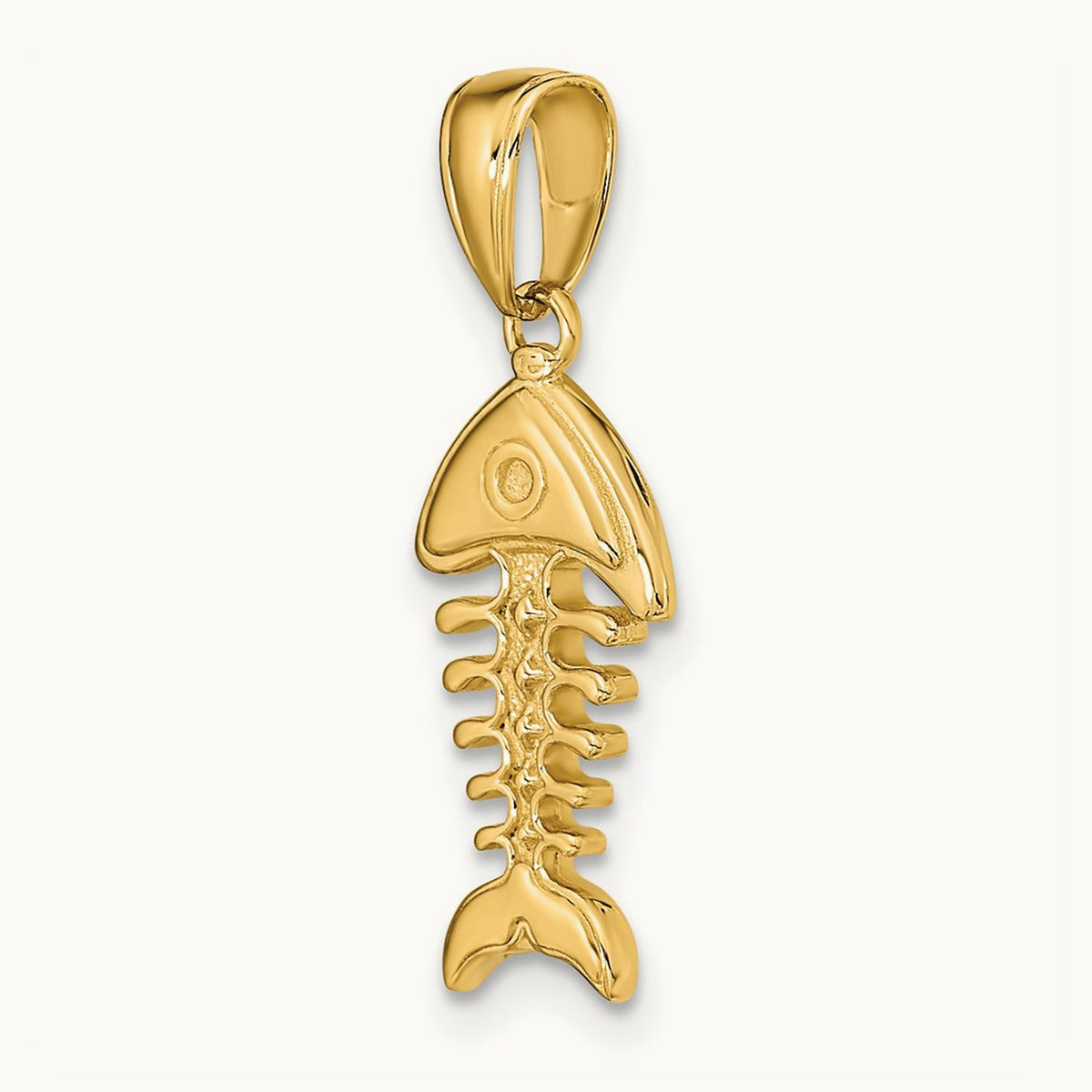 Polished 3-D Fish Bone Pendant, 14K