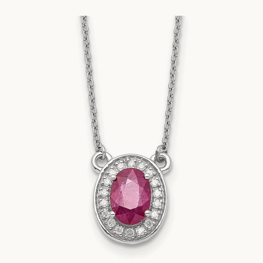 Diamond and Oval Ruby 18 inch Necklace, 14K White Gold