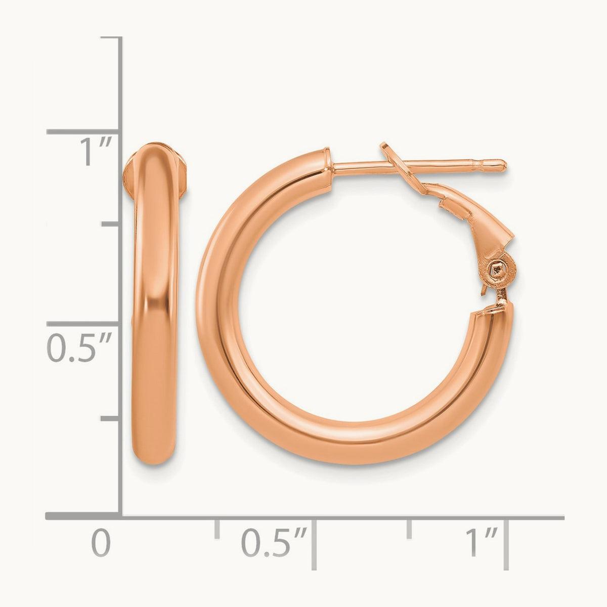 Polished Round Omega Back Hoop Earrings — 14K Rose Gold, 3x22mm