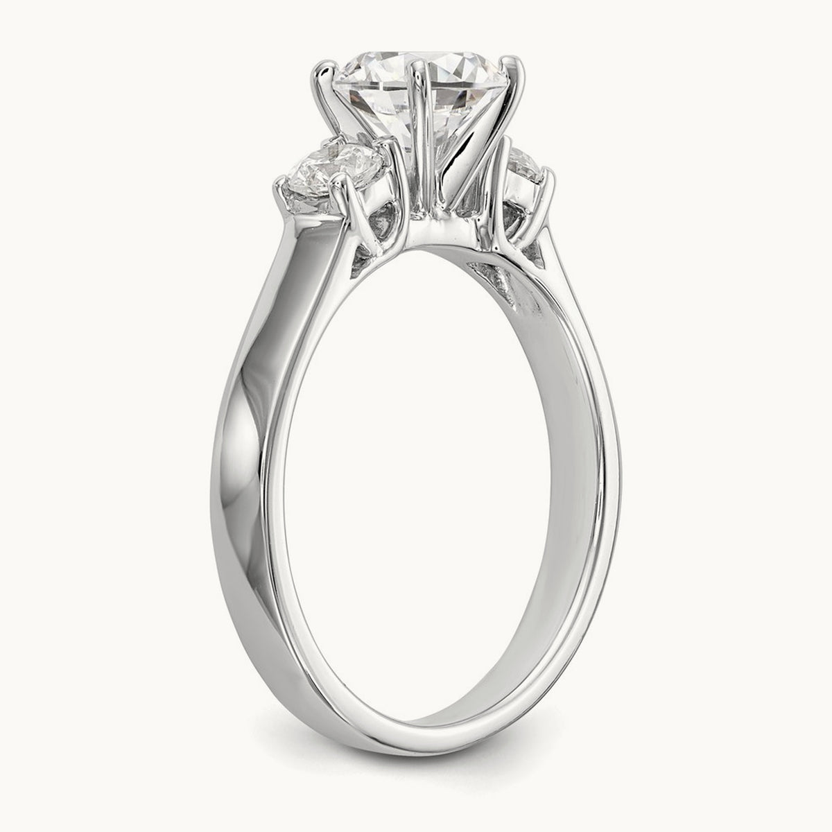 3-Stone Diamond Peg Set Semi-mount Engagement Ring, 14K White Gold