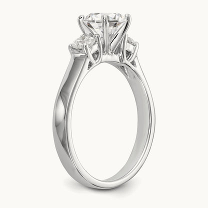 3-Stone Diamond Peg Set Semi-mount Engagement Ring, 14K White Gold