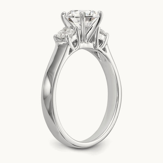 3-Stone Diamond Peg Set Semi-mount Engagement Ring, 14K White Gold