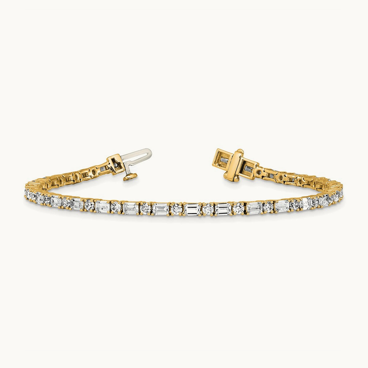 Emerald/Round Tennis Bracelet, 4.75-5.00 ct tw Lab-Grown Diamond — 14K Yellow Gold