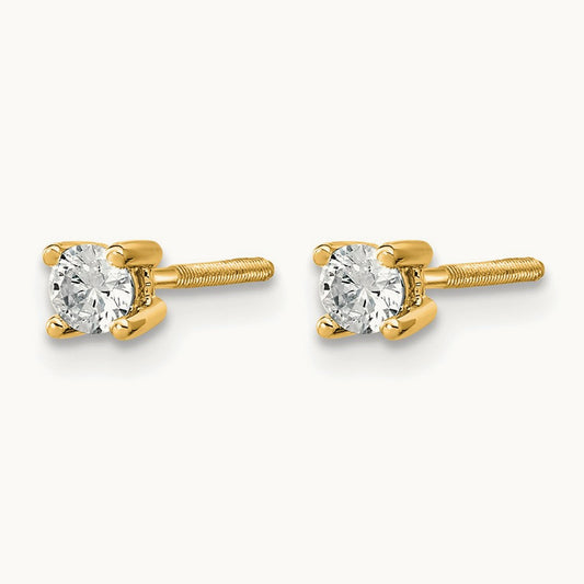 Round Screwback Earrings — 14K Yellow Gold, 1/5 ct, VS (Best) · Certified