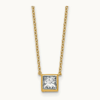 Princess Bezel Set Pendant, 1.00-4.00 ct tw Lab-Grown Diamond — 1 ct, 14K Yellow Gold
