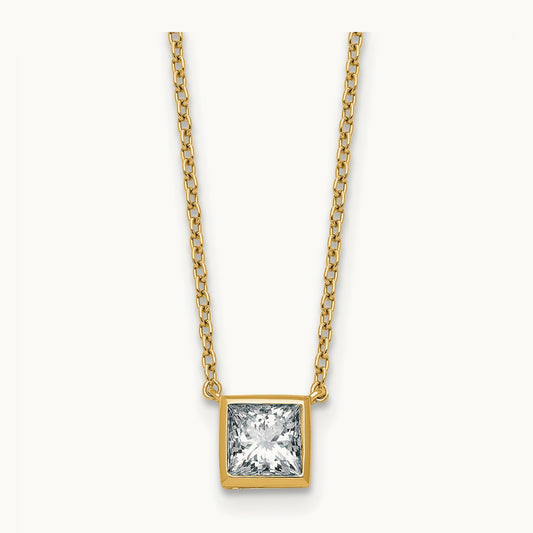 Princess Bezel Set Pendant, 1.00-4.00 ct tw Lab-Grown Diamond — 1 ct, 14K Yellow Gold