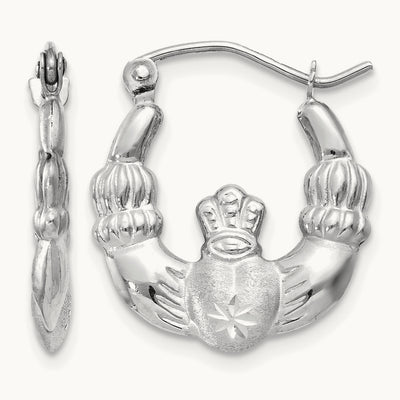 Satin and Diamond-cut Claddagh Hoop Earrings — 16.5mm
