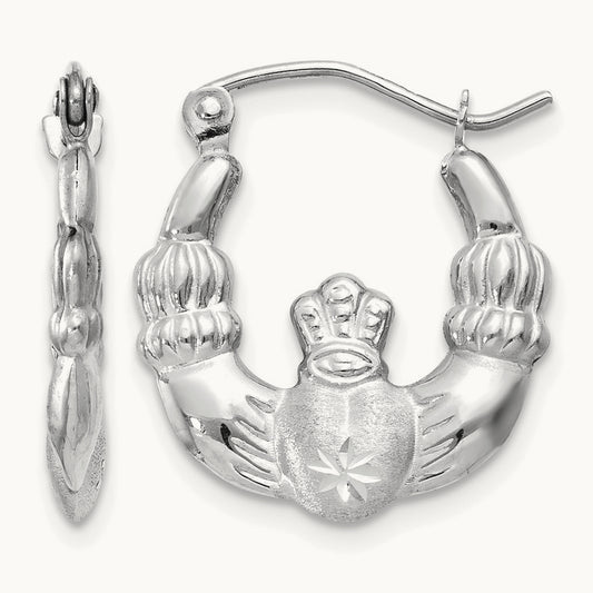 Satin and Diamond-cut Claddagh Hoop Earrings — 16.5mm