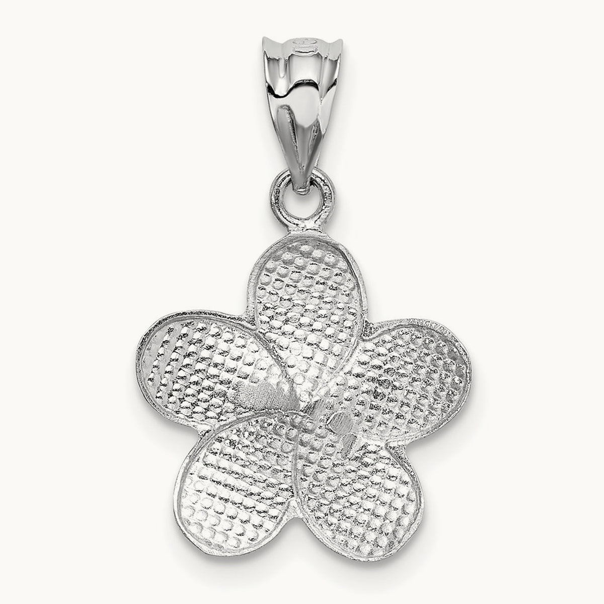 Dipped in White Rhodium Satin D/C Plumeria Charm, 14K Yellow Gold
