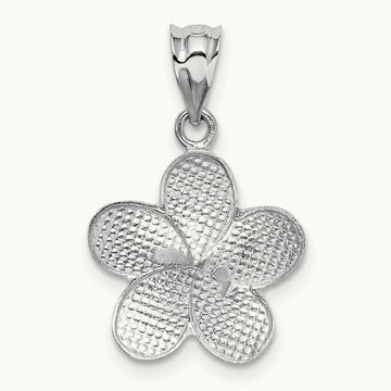 Dipped in White Rhodium Satin D/C Plumeria Charm, 14K Yellow Gold