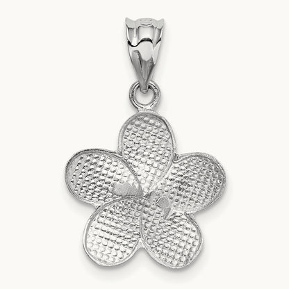 Dipped in White Rhodium Satin D/C Plumeria Charm, 14K Yellow Gold