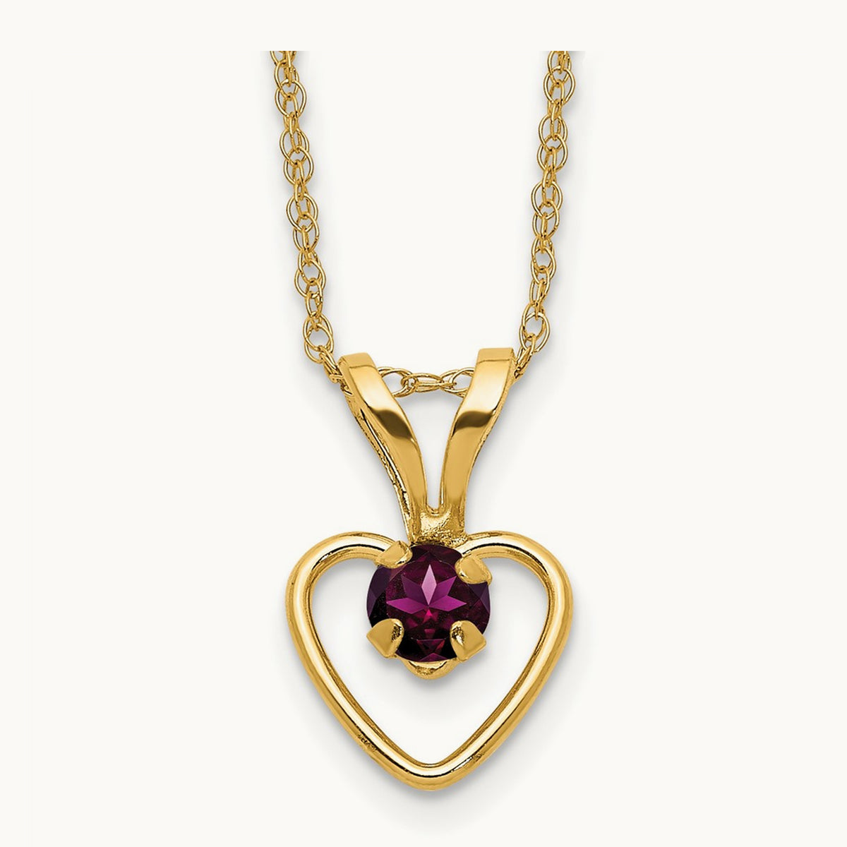 Madi K Rhodolite Garnet Heart Birthstone Necklace, 3mm, 14K
