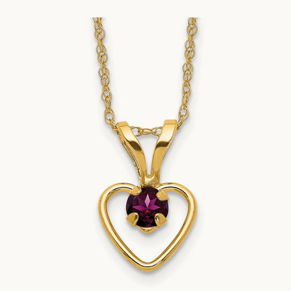 Madi K Rhodolite Garnet Heart Birthstone Necklace, 3mm, 14K