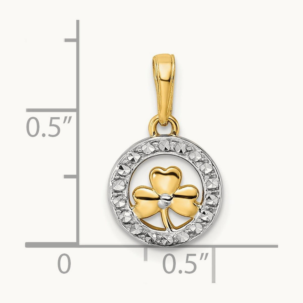 Diamond-cut Clover in Circle Pendant, 14K with White Rhodium