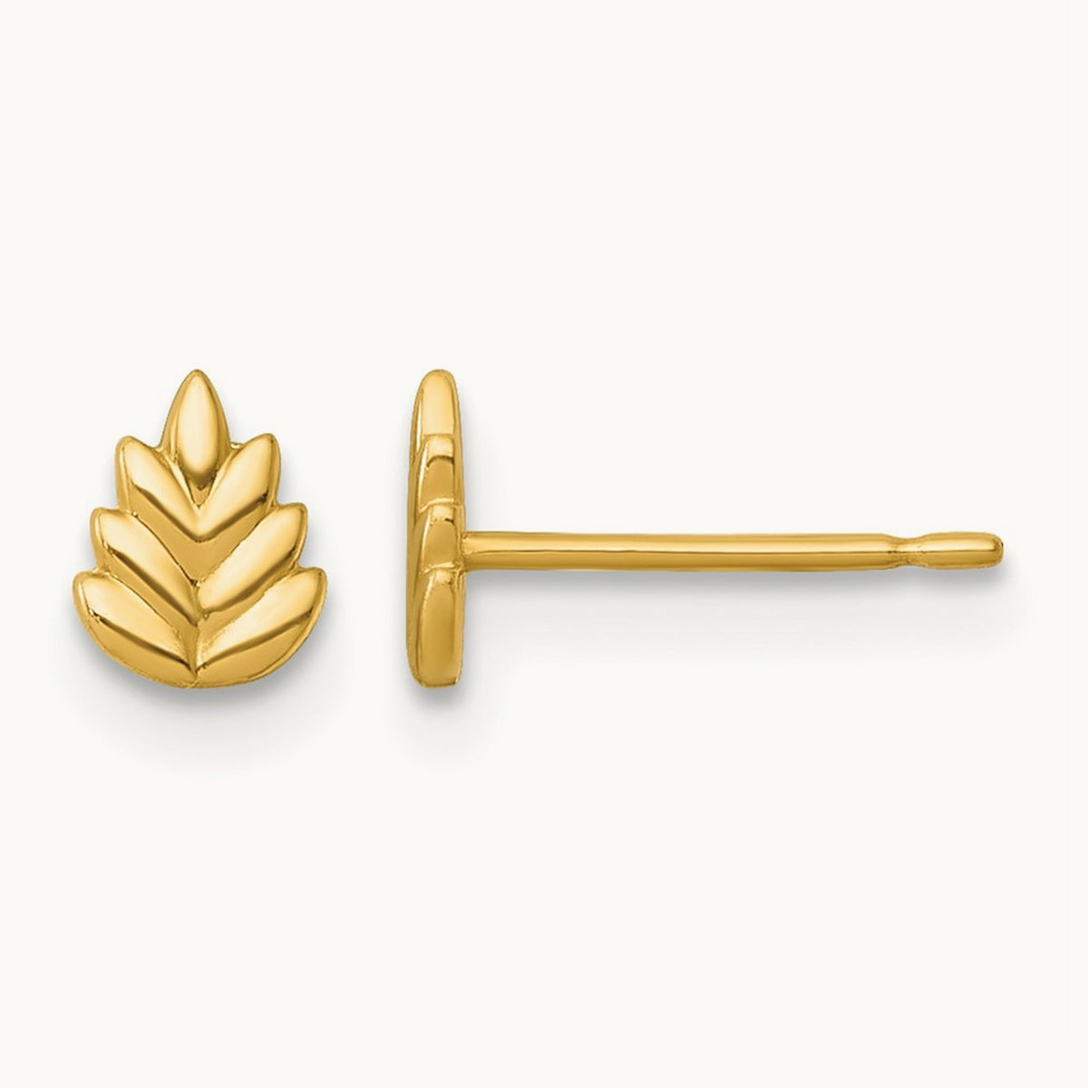 Polished Leaf Post Earrings, 14K
