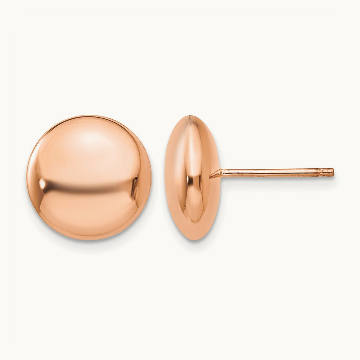 Polished Button Post Earrings — 14K Rose Gold, 12mm