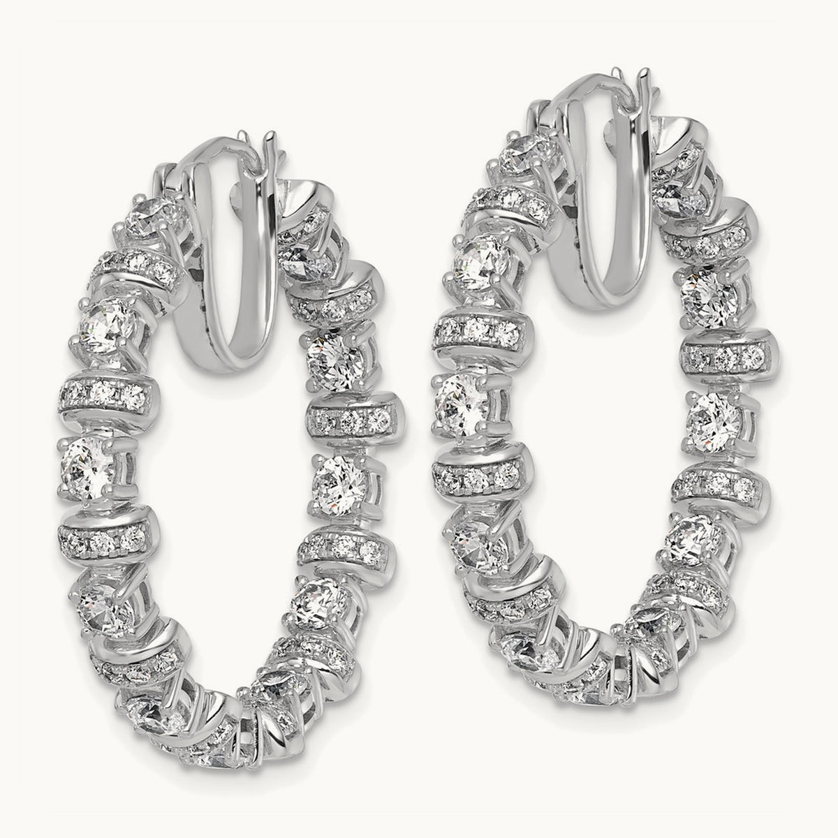 Fashion Hoop Earrings, 4.00 ct tw Lab-Grown Diamond — 14K White Gold