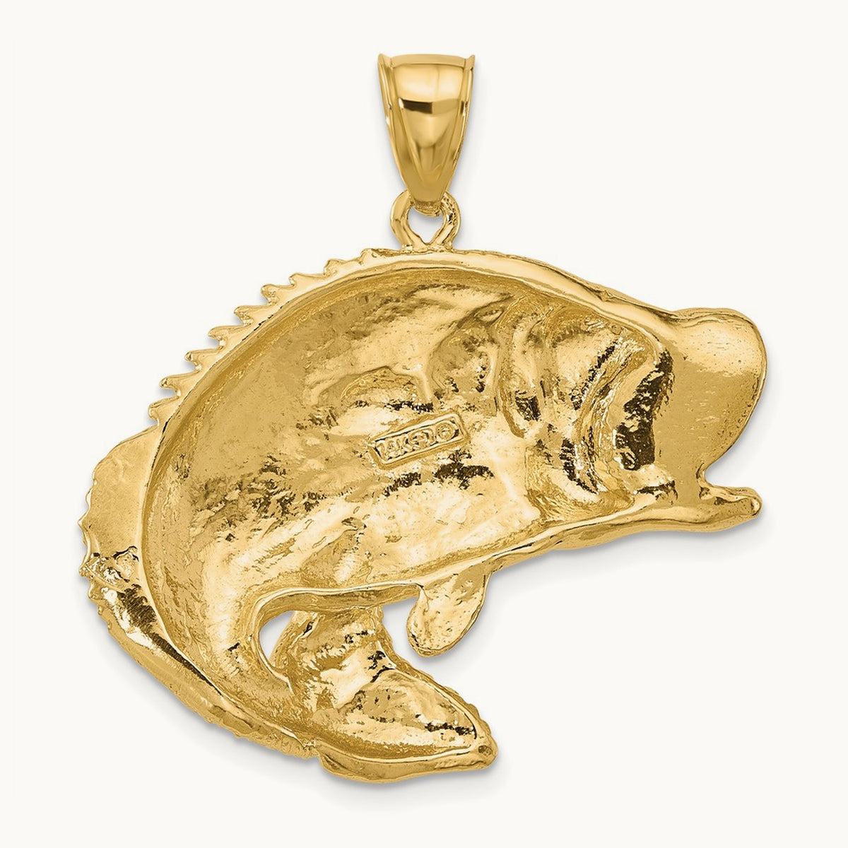 2-D Bass Fish Jumping Charm, 14K