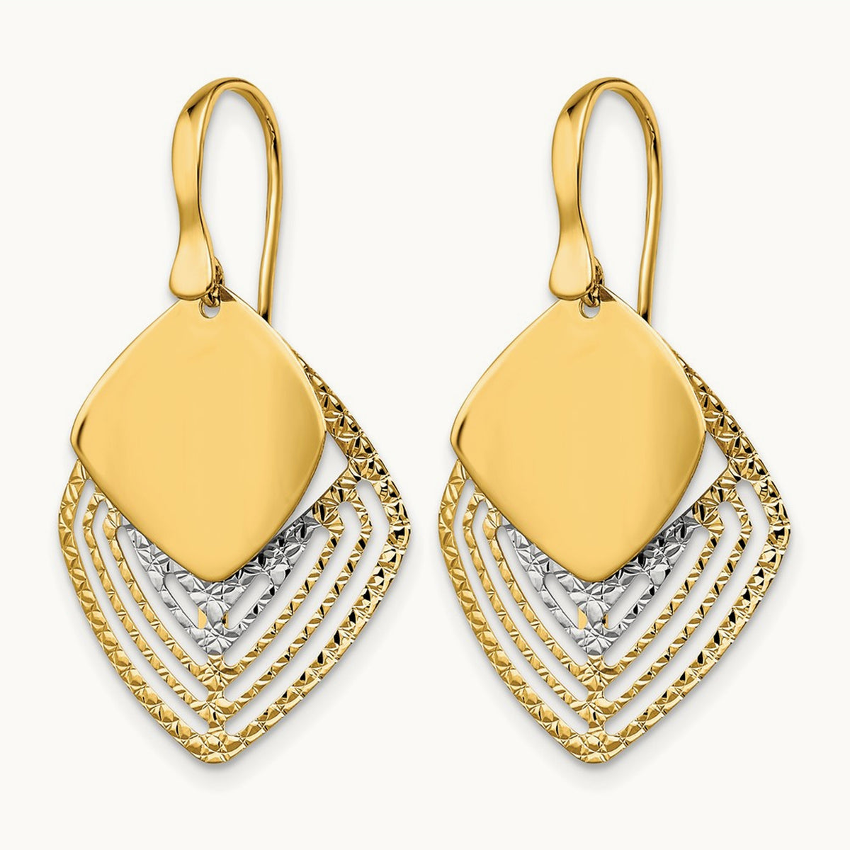 Rhodium Polished Brushed D/C Dangle Earrings, 14K White — Leslie's