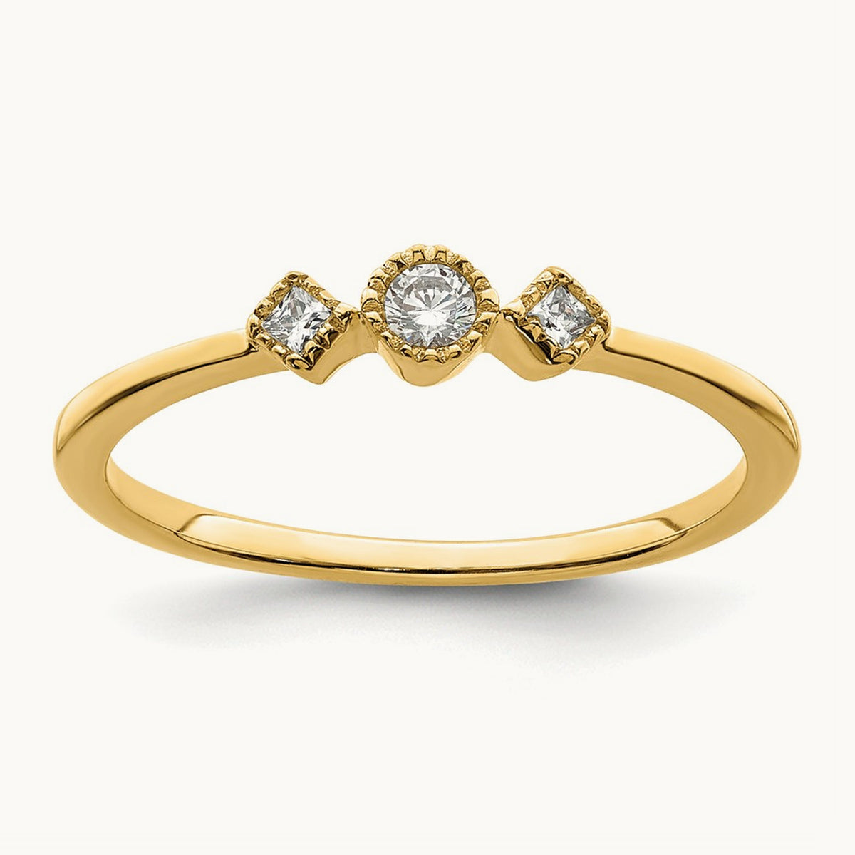Petite Beaded Edge Round/Princess Complete Diamond Ring — 14K Yellow Gold, 7