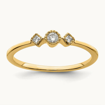Petite Beaded Edge Round/Princess Complete Diamond Ring — 14K Yellow Gold, 7