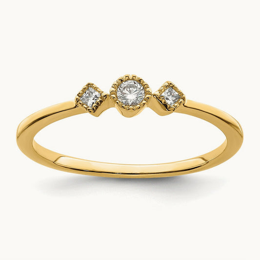 Petite Beaded Edge Round/Princess Complete Diamond Ring — 14K Yellow Gold, 7