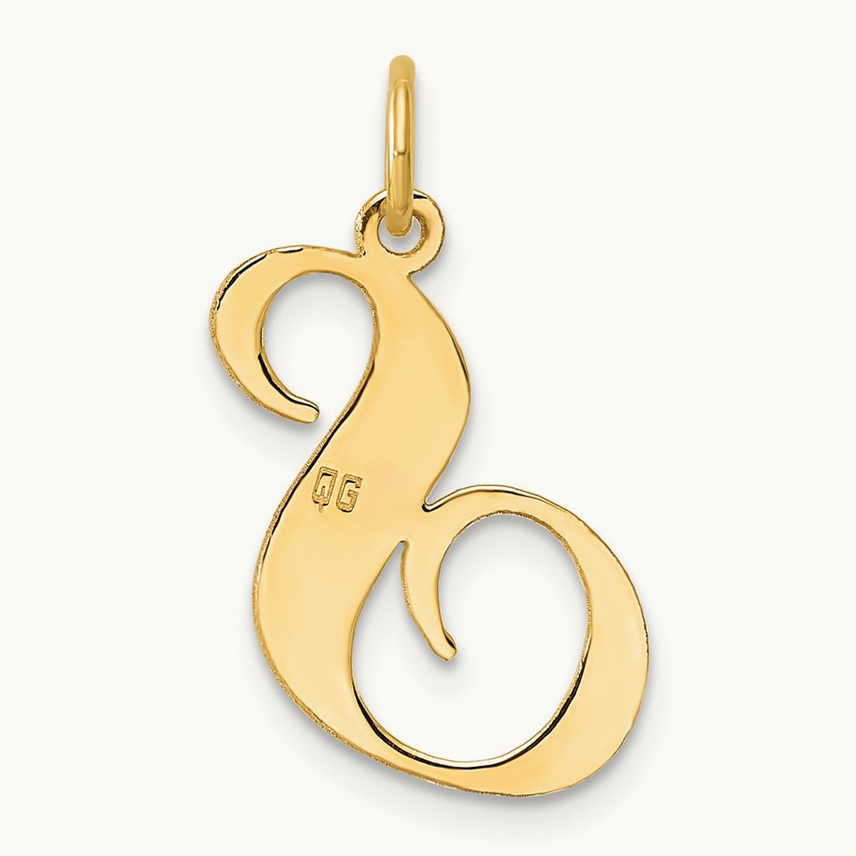 Large Fancy Script Initial Charm — 14K Yellow Gold, S